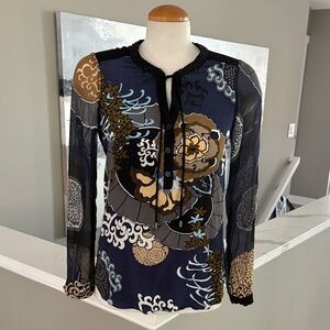 Hale Bob Navy and Gold Floral Blouse